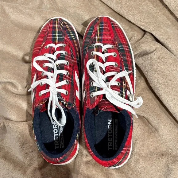 Red Plaid Tretorn Sneakers size 7 - Picture 2 of 9